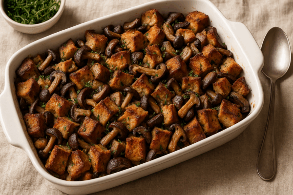 Wild Mushroom Stuffing with Herbed Pinot Jus